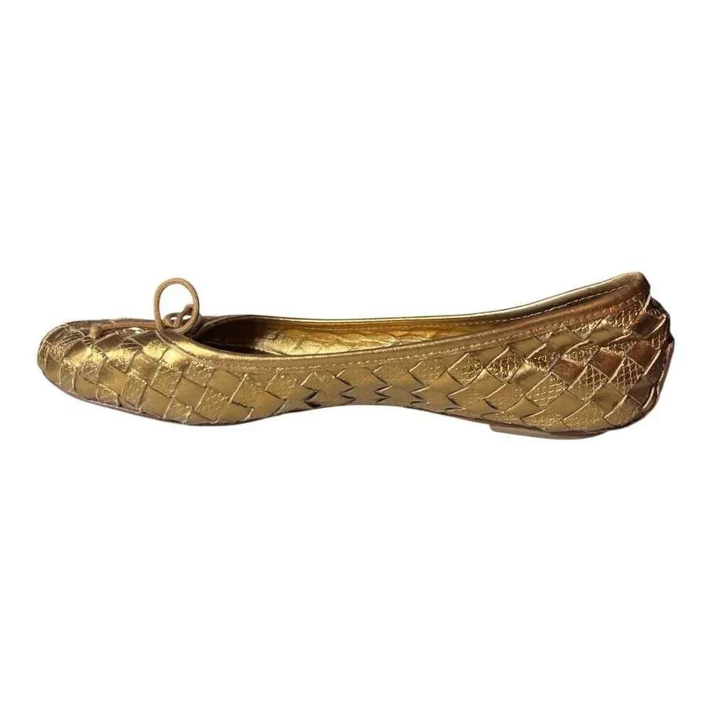Tory Burch Prescot Womens Ballet Flats Gold Woven Leather Metallic Size 8.5 M